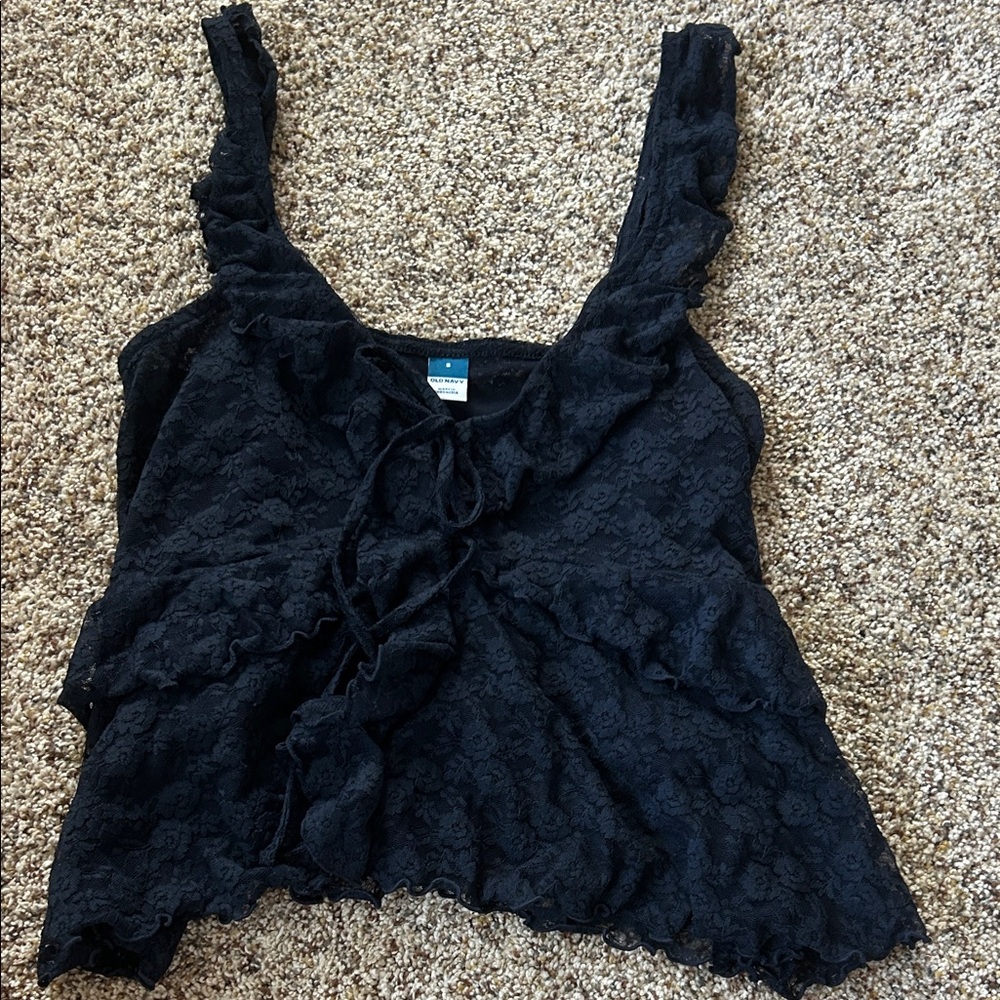 Blue Lace Ruffle Tank Top - Women